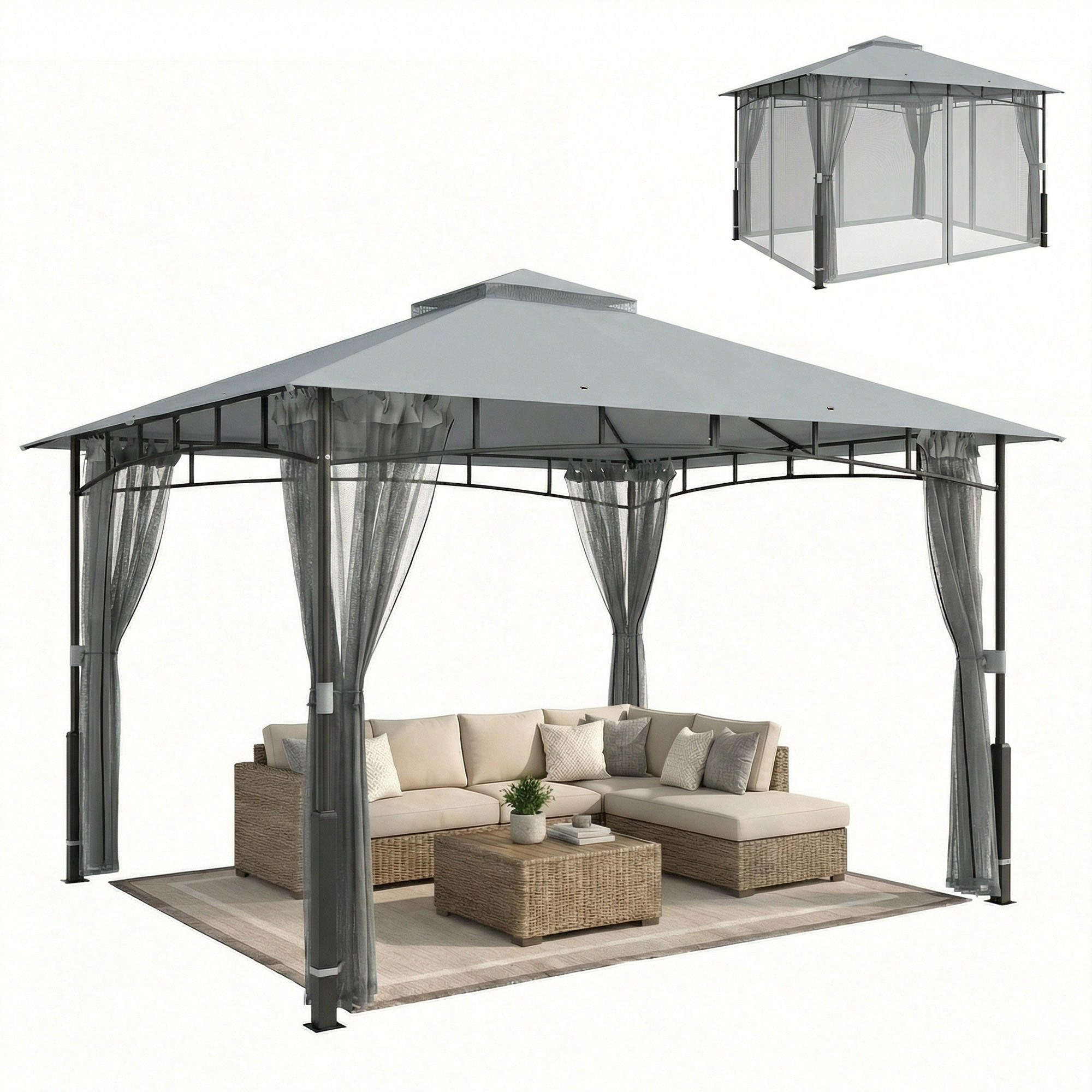 GARTENPAVILLON, Sonnenschutznetz, Terrasse, grau - Grau, Metall (69/32/243cm) - Vallsero