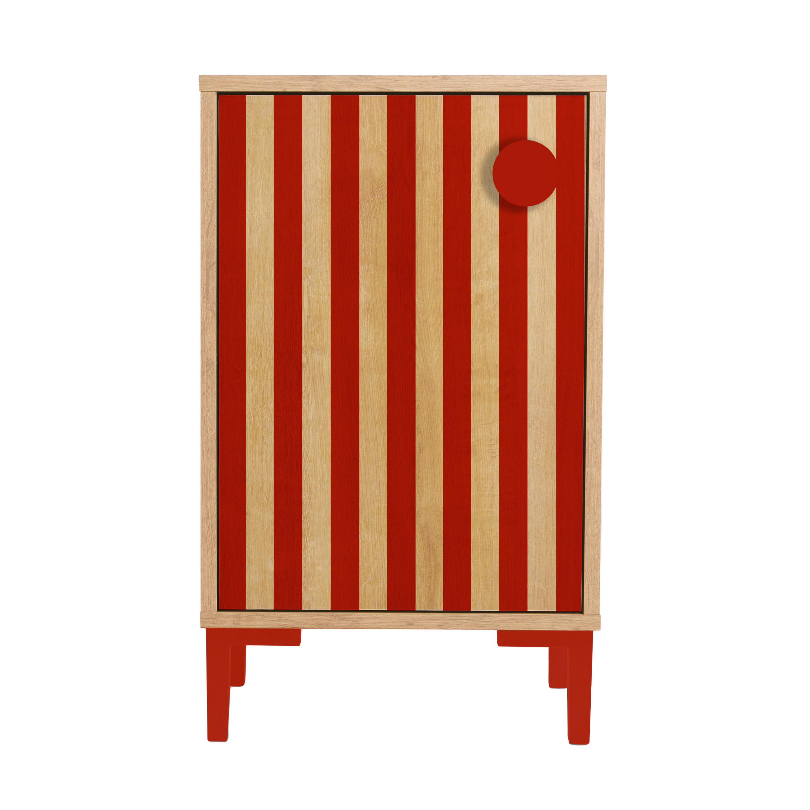 NACHTTISCH mit 1 Tür Farbe Eiche und rote Streifen WILLIAM KIDS - Rot/Eiche Artisan, Holzwerkstoff (40/65/30cm) - RNT By Really Nice Things