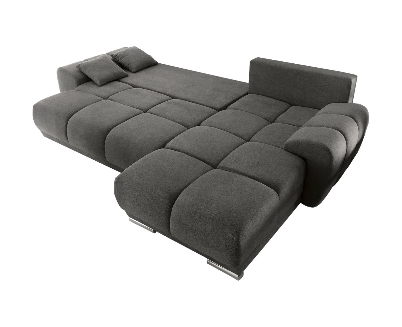 ECKSOFA beidseitig montierbar, Schlaffunktion mit Bettkasten - Chromfarben/Grau, Textil (289/189cm) - ed exciting design
