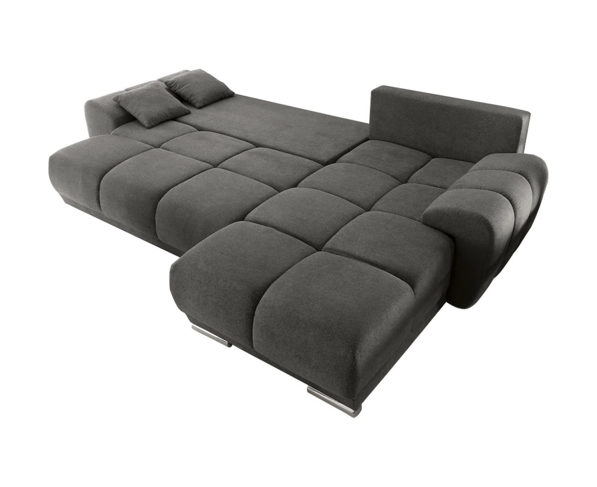 ECKSOFA beidseitig montierbar, Schlaffunktion mit Bettkasten - Chromfarben/Grau, Textil (289/189cm) - ed exciting design