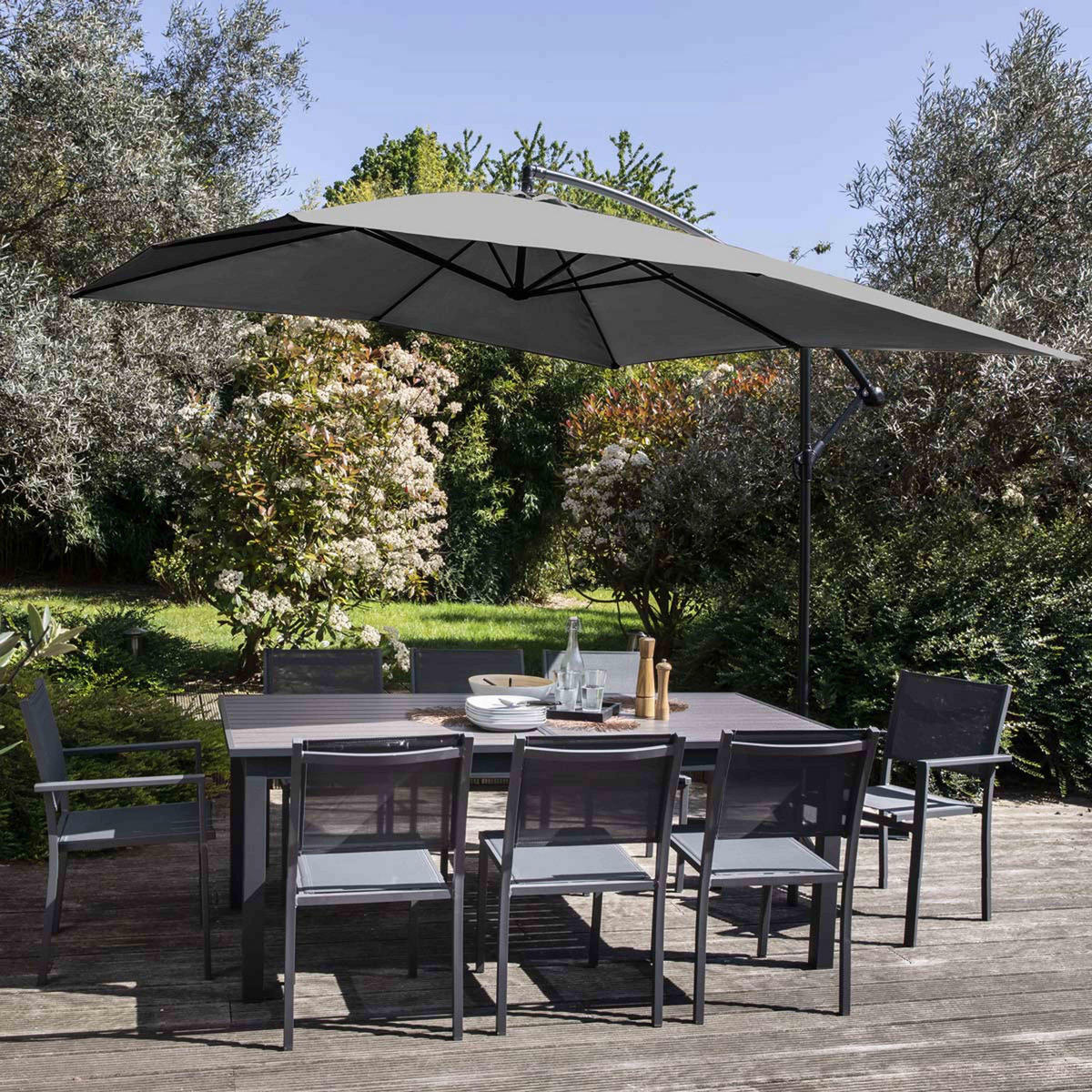 SONNENSCHIRM 3x3m Aluminium, Grau - Grau, Metall (300/300cm) - Oviala