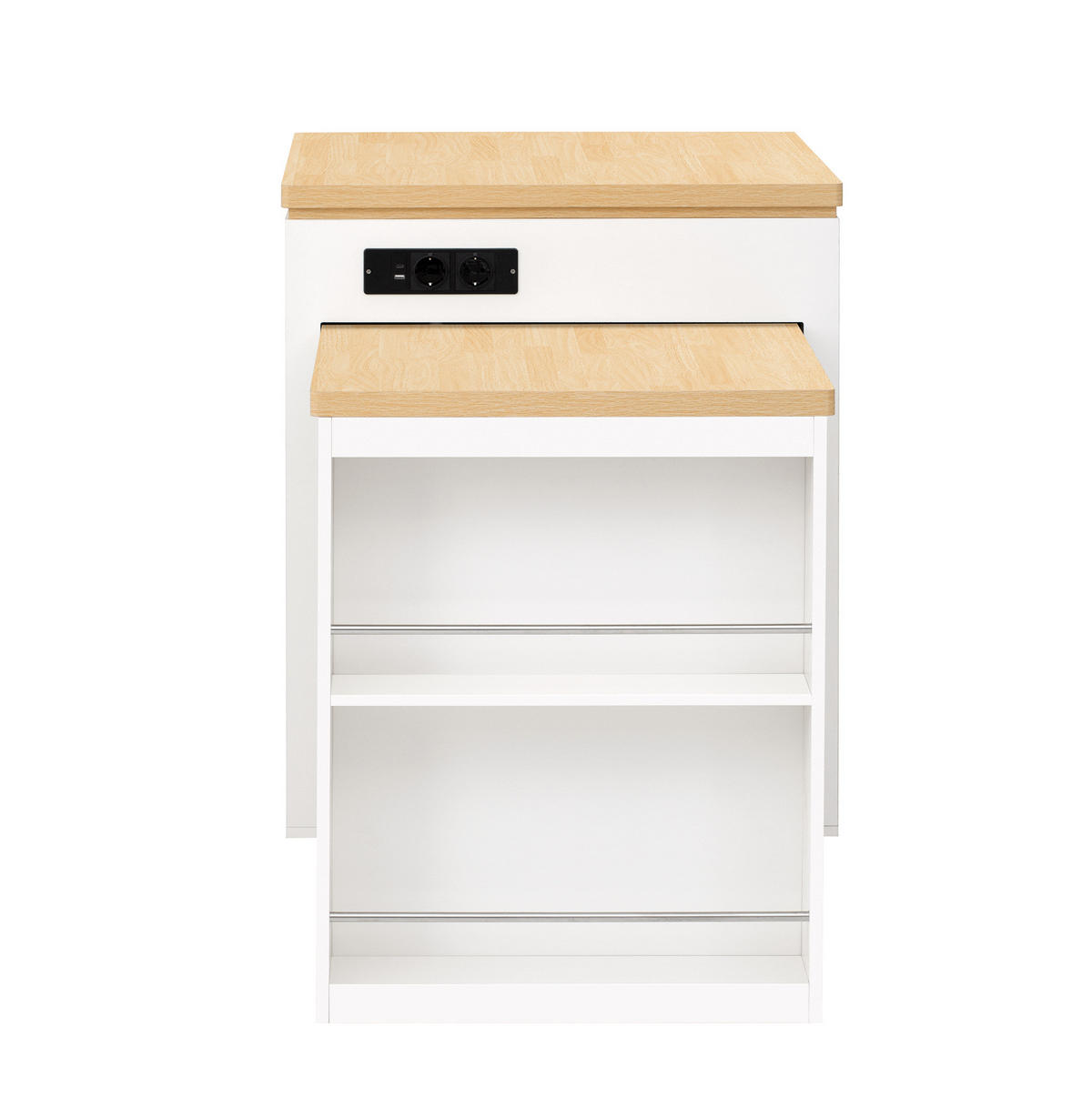 KUHINJSKI otok 125,5–187,5/71/93 cm z raztegljivo mizo, LED osvetlitvijo in USB/Type-C, bel - bela, leseni material (125.5/93/71cm) - Redom