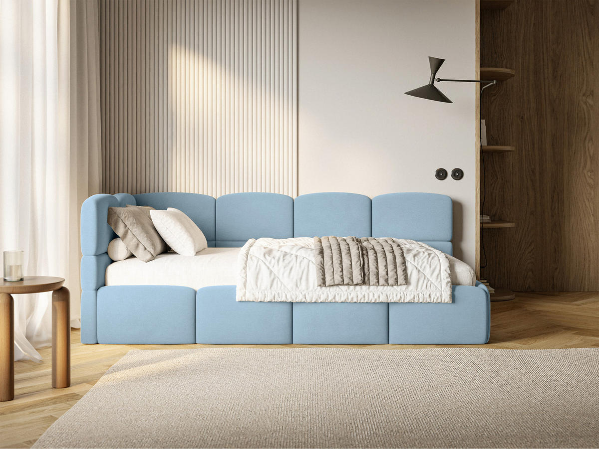 ŠTUDENTSKÁ POSTEĽ Cloudy svetlomodrá 90x200 cm, s matracom, záhlavie vľavo, zamat - svetlomodrá/čierna, textil/plast (90/200cm) - Selsey