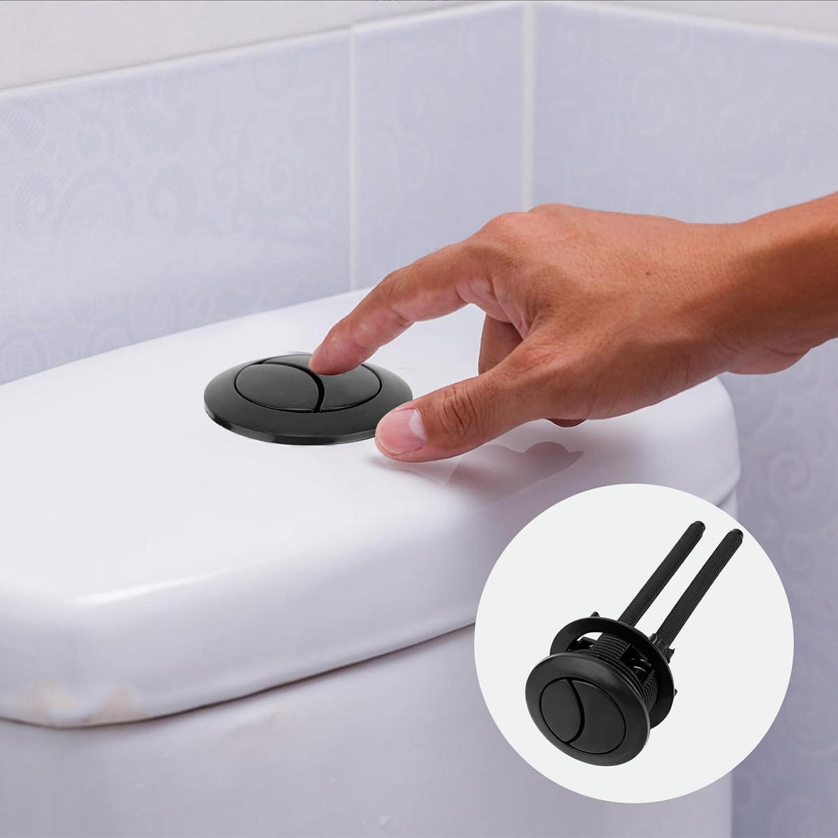 WC-SPÜLTASTE, Doppelstift, schwarz, Durchmesser 7CM - Schwarz, Kunststoff (8/12/8cm)