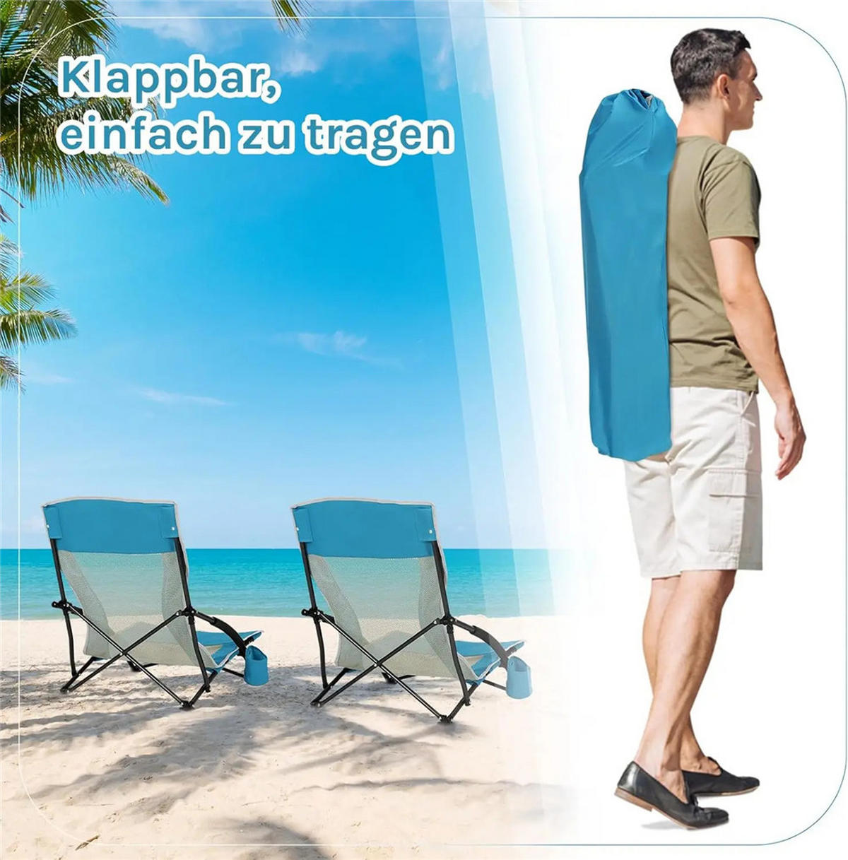 STRANDSTUHL 2ER SET mit Armlehne Getränkehalter Blau - Blau, Metall (51/67/65cm) - Coonoor