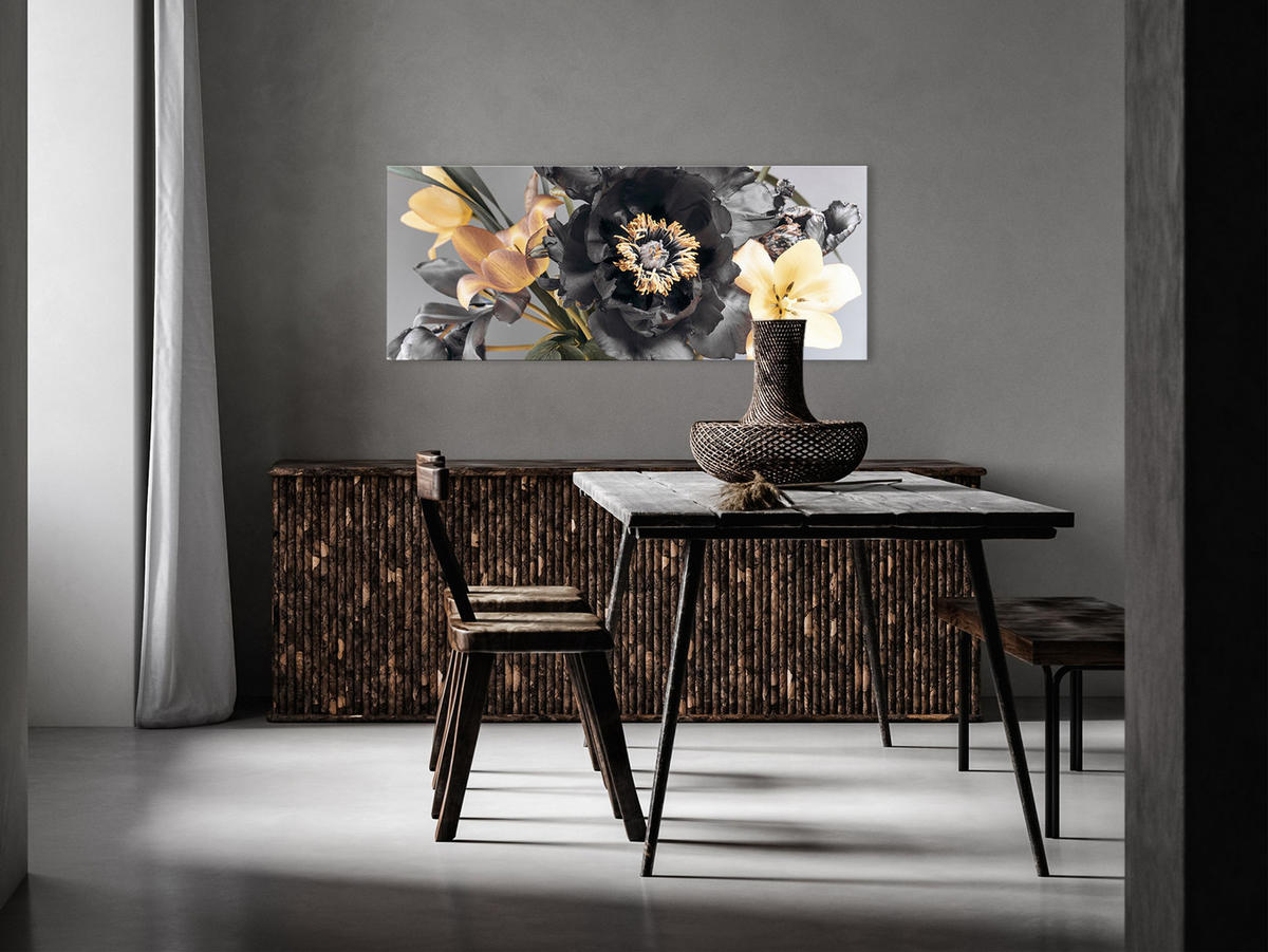 GLASBILD 125x50 cm Blumen schwarz gold - Anthrazit, Glas (125/50cm) - artissimo