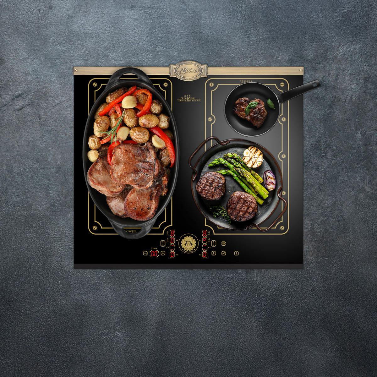 BACKOFEN-SET Elektro Einbaubackofen, 60 cm EH 6355 Em+ KCT 6192 Fi Em Induktionskochfeld 60 cm - Schwarz, Metall (59.4/59.4/57.5cm) - Kaiser Küchengeräte