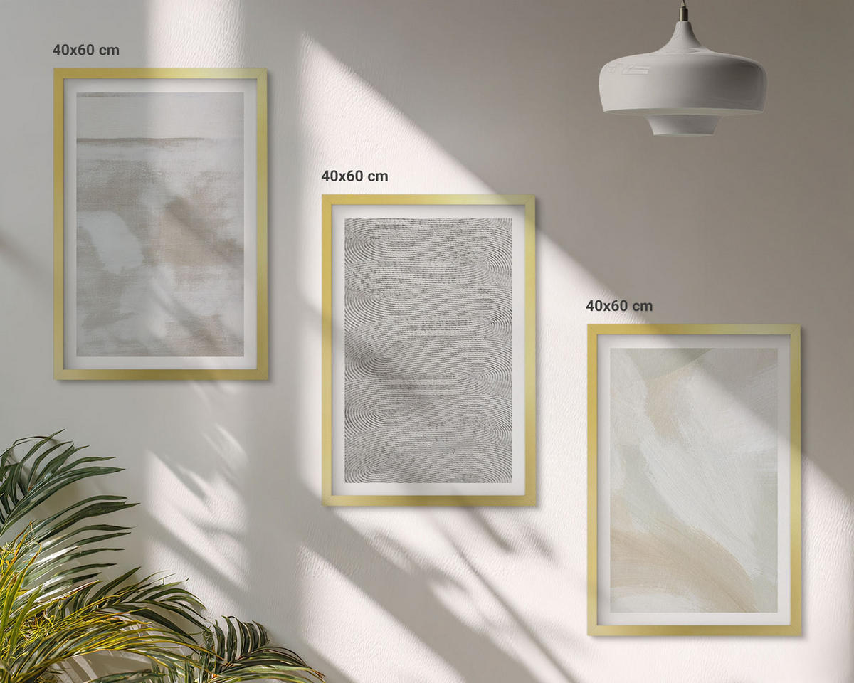 BILDER SET 3er Set - 40x60 cm Goldrahmen - Abstraktes modernes Design - Goldfarben, Kunststoff (40/60cm) - TULUP