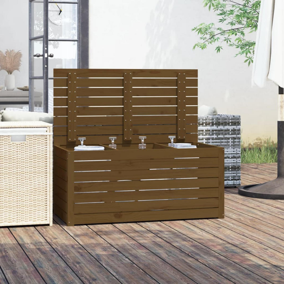 GARTENBOX Honigbraun 101x50,5x46,5 cm Massivholz Kiefer - Braun, Holz (101/46.5/50.5cm) - furnicato