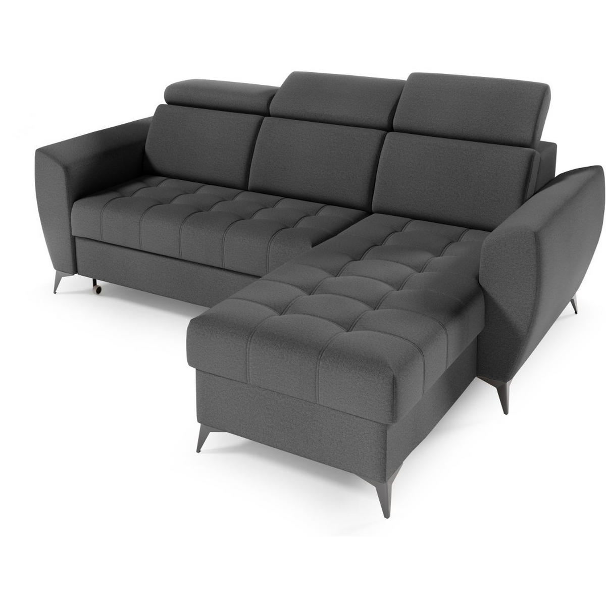ECKSCHLAFSOFA Aurora I verstellbare Kopfstützen, Anthrazit - Anthrazit/Schwarz, Textil (235/176cm) - Beautysofa
