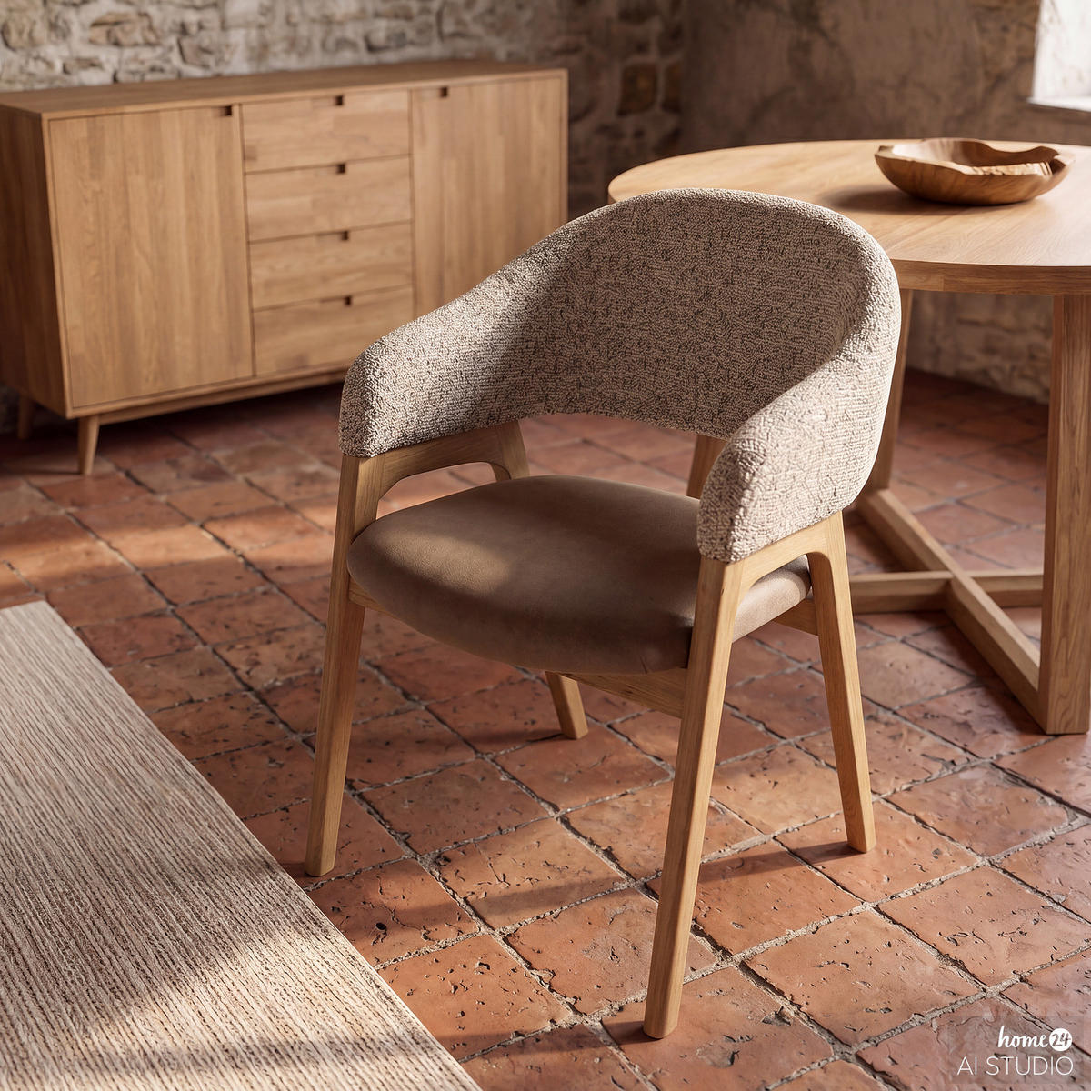 ARMLEHNENSTUHL - Taupe, Eichenholz/Holz (60/82/59cm) - home24