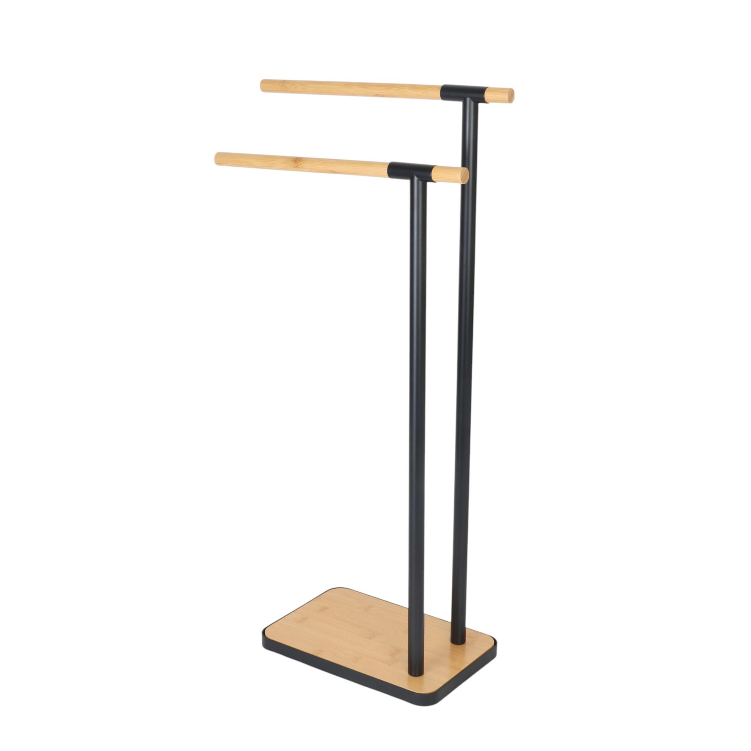 HANDDUKSHÅLLARE Svart Natur stål bambu fristående 2-stångad 81 cm Multicolor 81/39.5/20 cm