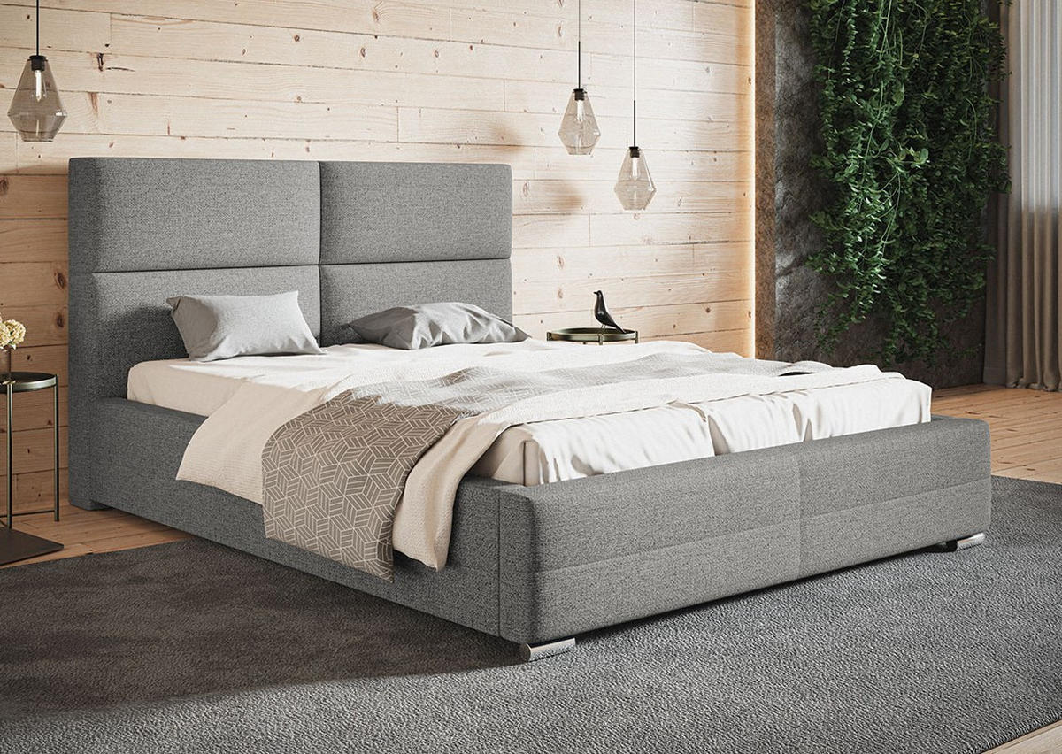 BETT Grau BEN 3 Gepolstert Stoff Plecionka 140x200 cm - Grau, Textil (140/200cm) - Sepro Meble