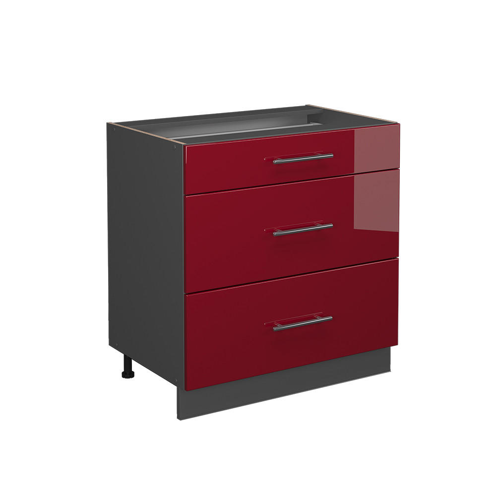KÖKSUNDERSKÅP Fame-Line Bordeaux högblank 80 cm med 3 lådor, AP antracit Bordeaux, Antracit 82/80/60 cm