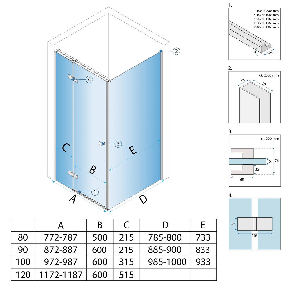 DUSCHKABINE Rea Atlas 100x90 Chrome linke - Chromfarben, Glas (100/90/200cm) - REA