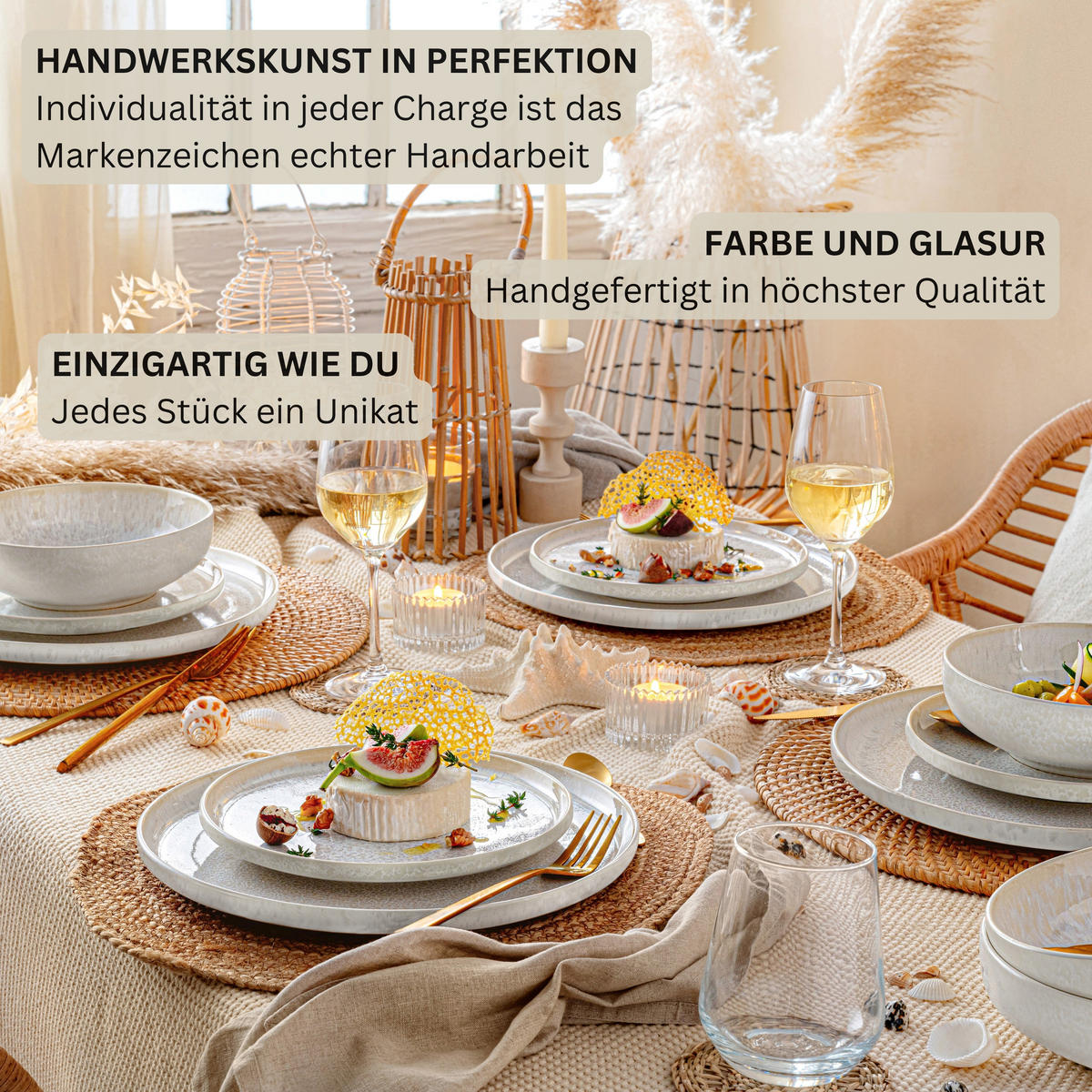 SÄNGER Kaffeebecher Set Korfu 4 teilig - Creme, Stein (6/7.5/6cm) - Sänger