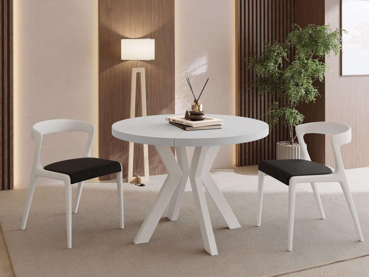 ESSTISCH Savio Weiß rund ausziehbar verlängerbar, Weiß 80-130/80/77 cm - Weiß, Holz/Holzwerkstoff (80/80/77cm) - WFL GROUP