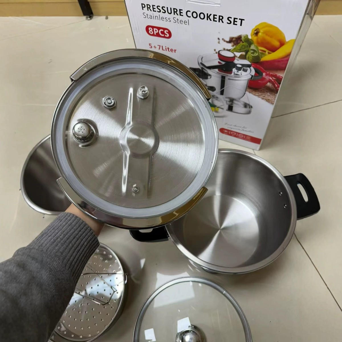 SCHNELLKOCHTOPF 7L＋5L Silberfarben - Silberfarben, Metall (7L) - Authentics