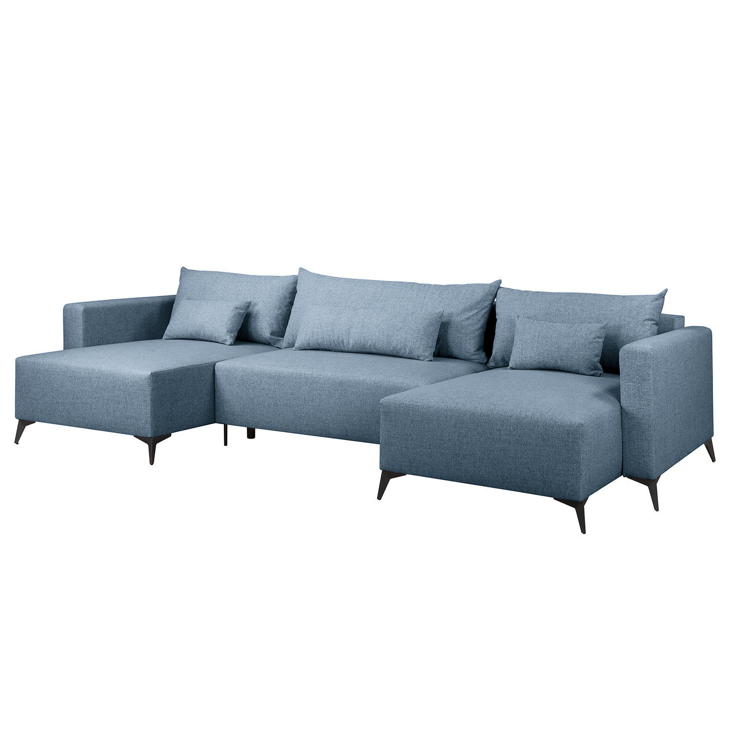 WOHNLANDSCHAFT - Blau/Schwarz, Textil (382/81/148cm) - home24