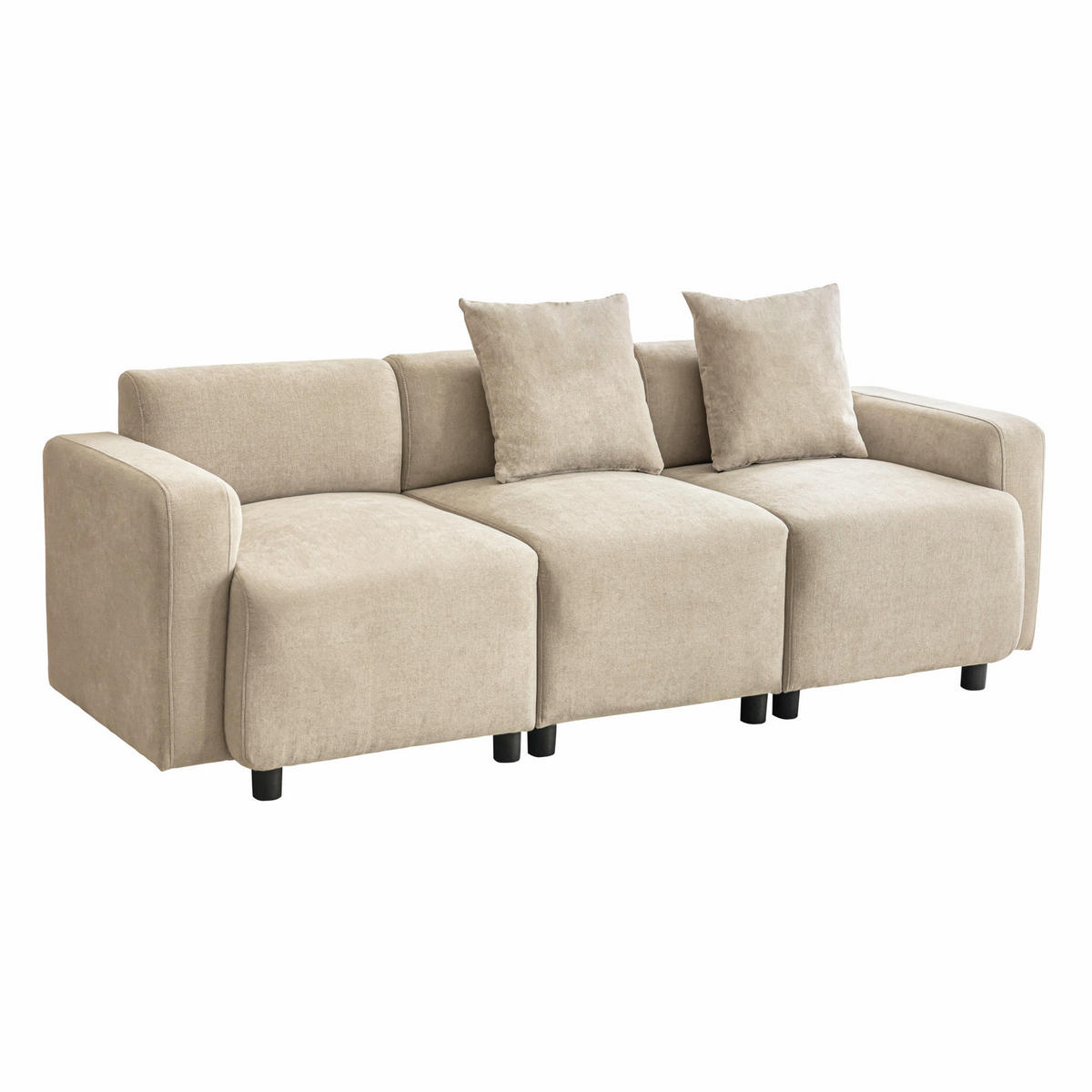 3-SITZER-SOFA aus Chenille 211x67x71 cm Beige mit 2 Kissen, extra breiter Sitzfläche und erhöhter Rückenlehne - Beige, Textil (211/71/67cm) - Modfu