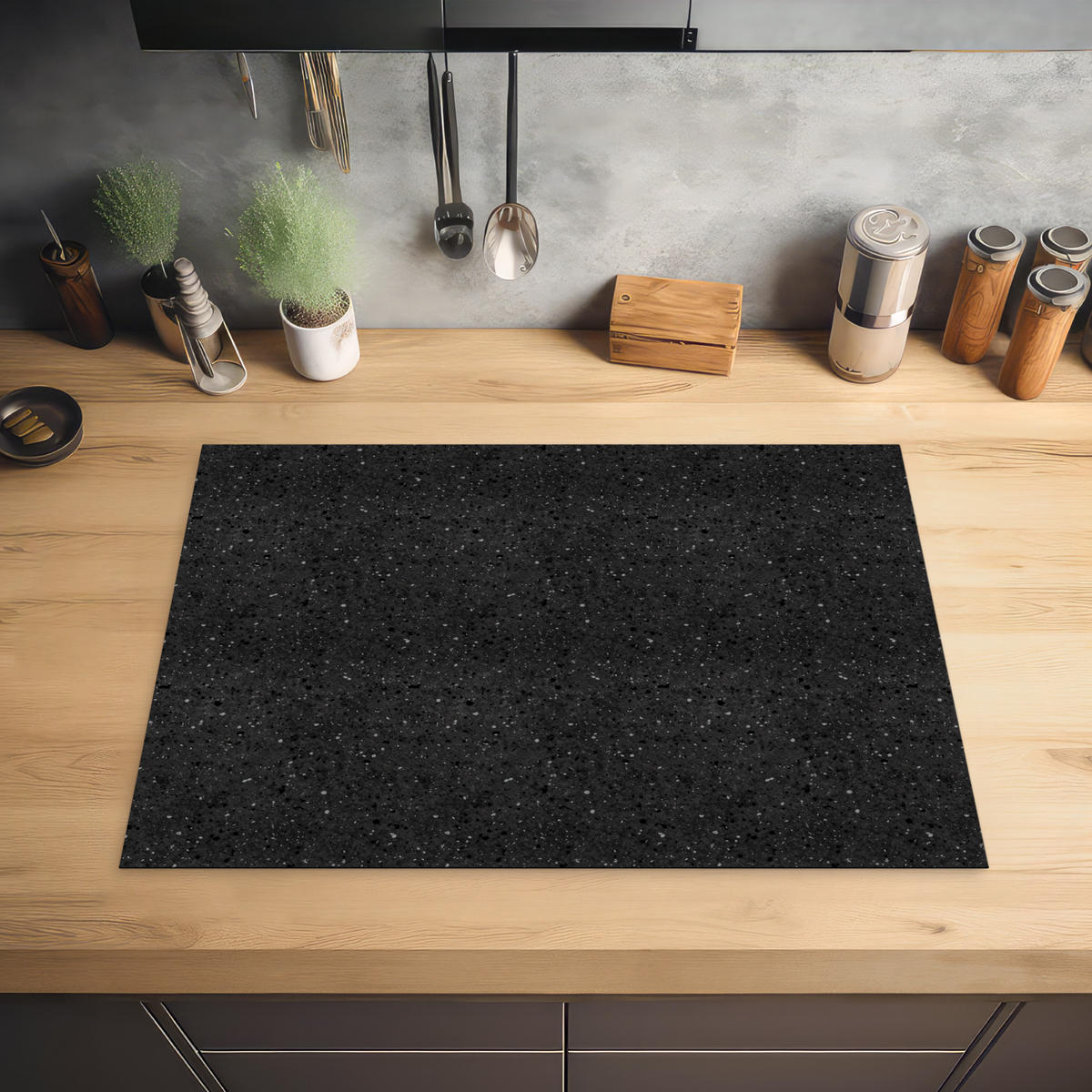 HERDABDECKPLATTE Granit - Schwarz - Grau Herdabdeckung Induktionsfeld 75x52 cm - Anthrazit, Kunststoff (75/52/0.2cm) - MuchoWow