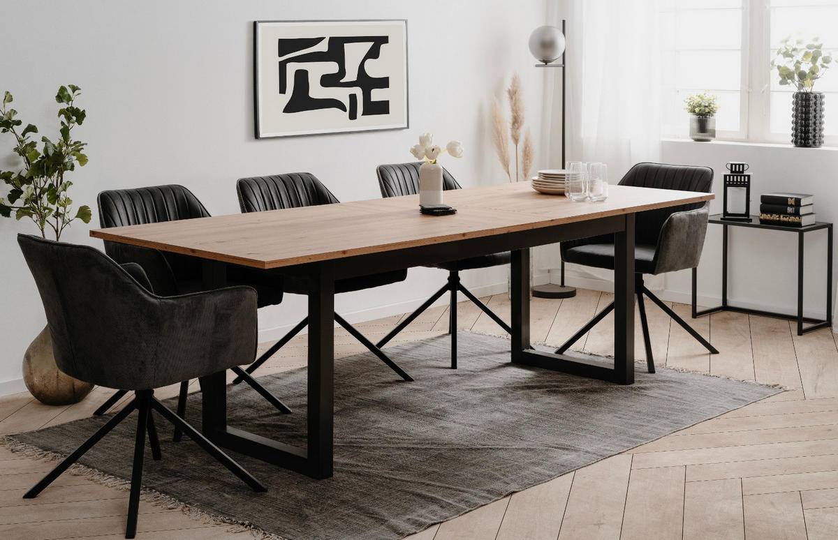 ESSTISCH Eiche Artisan, grau Industrial 200 x 240 cm, Küchentisch ausziehbar - Anthrazit/Eiche Artisan, Holzwerkstoff (200/90/75cm) - Furn.Design