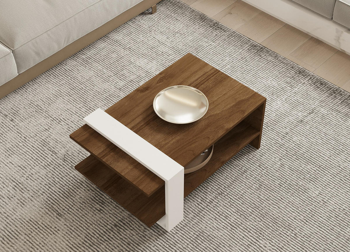 COUCHTISCH Gaye Nussbaum/Weiß - Nussbaumfarben/Weiß, Holz (50/80/35cm) - Habitat Garten