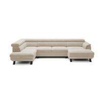 ECKSCHLAFSOFA Raven XL, Verstellbaren Kopfstützen, Bettkasten, Großes Sofa 334x198x162cm Linke, Perle - Perlmutt, Holz/Textil (198/334cm) - DomoHome