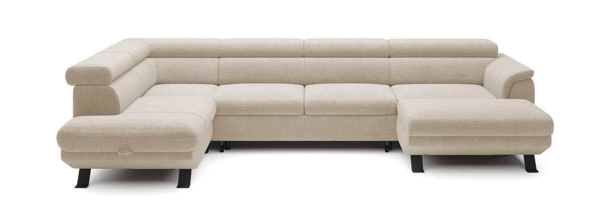 ECKSCHLAFSOFA Raven XL, Verstellbaren Kopfstützen, Bettkasten, Großes Sofa 334x198x162cm Linke, Perle - Perlmutt, Holz/Textil (198/334cm) - DomoHome
