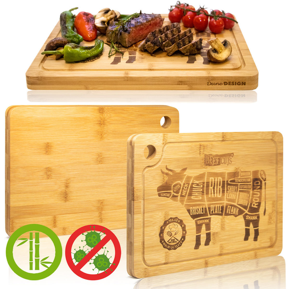 STEAKBRETT 23/33/2 cm, Bambus - Braun, Holz (23/33cm) - Dunedesign