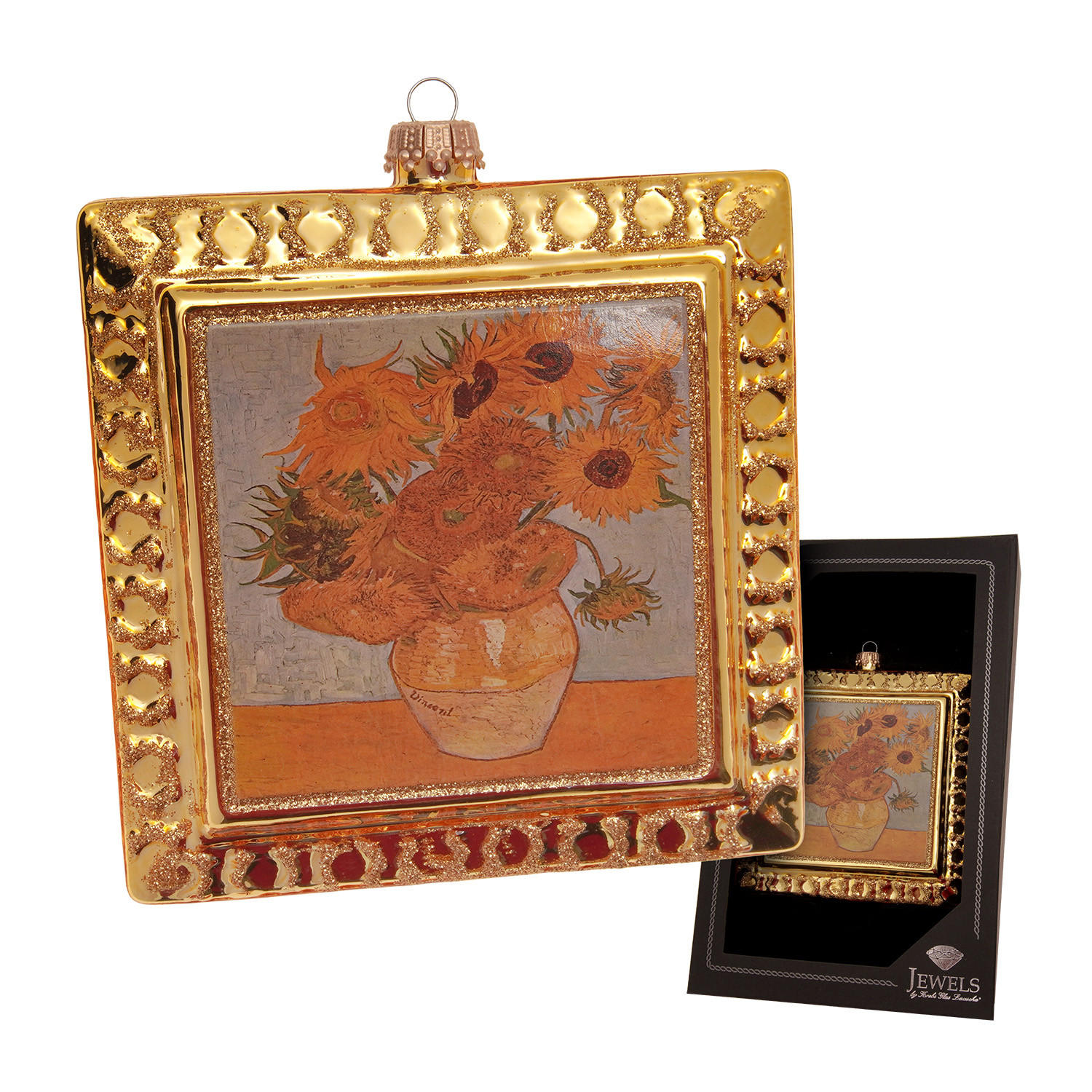 CHRISTBAUMSCHMUCK Sonnenblumen Kunstwerk Goldfarbig 12cm (Glas / 1 Stk.) - Goldfarben, Glas (12/12/3cm) - Krebs Glas Lauscha