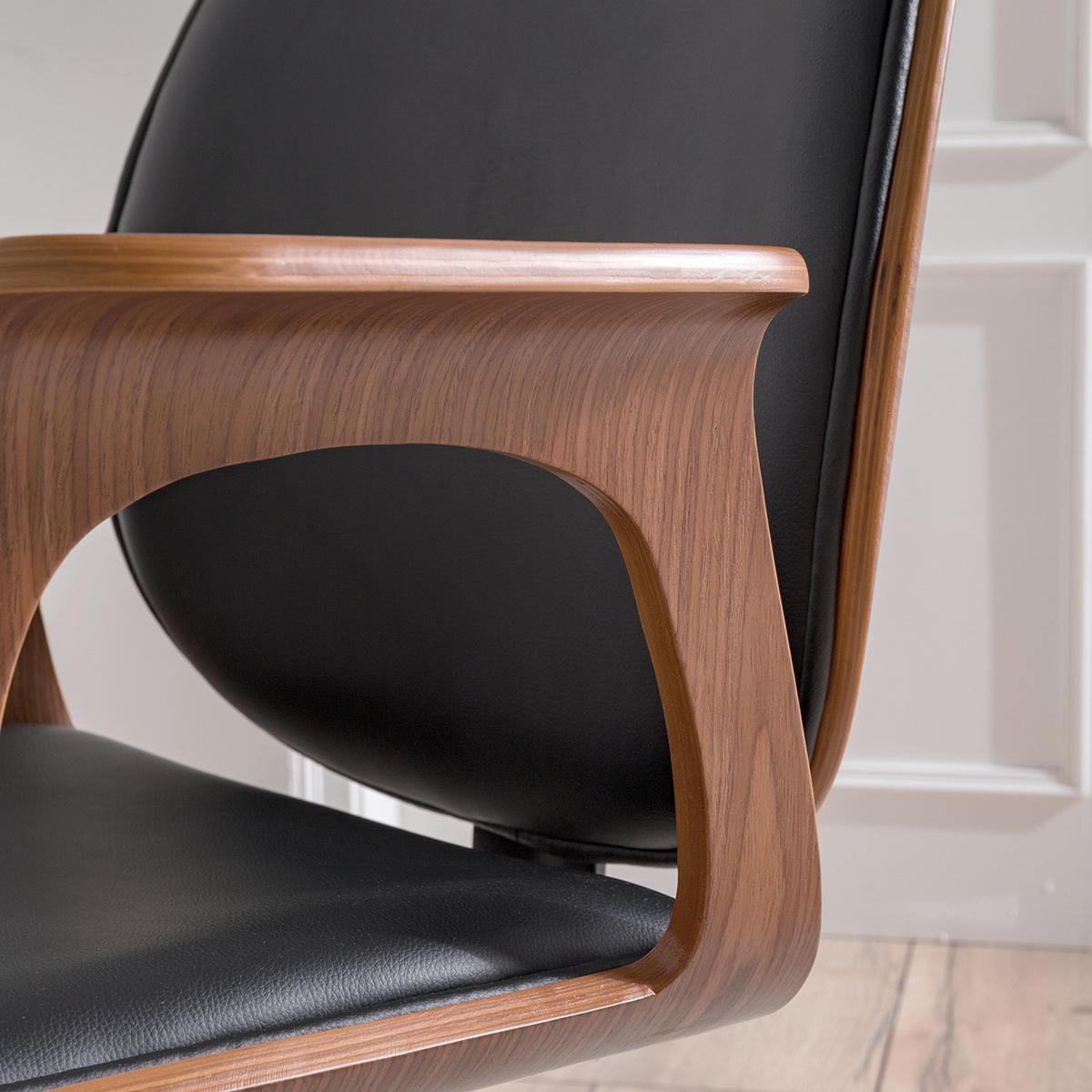 BÜRODREHSTUHL - Kunstleder - Walnussfarben/Schwarz, Holzwerkstoff (68/91/61cm) - home24