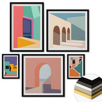 WANDBILDER 5er-Set - 50x50 cm & 20x30 cm & 40x60 cm Schwarzer Rahmen - Farbenfrohe Illustrationen der Stadt - Schwarz, Kunststoff (40/60cm) - ArtPrintCave