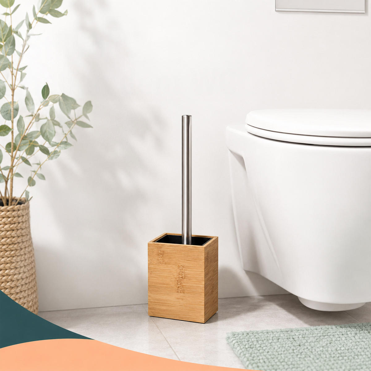 WC-ŠTĚTKA Přírodní s držákem bambus - světle hnědá, kov/dřevo (9.5/37/9.5cm) - Relaxdays