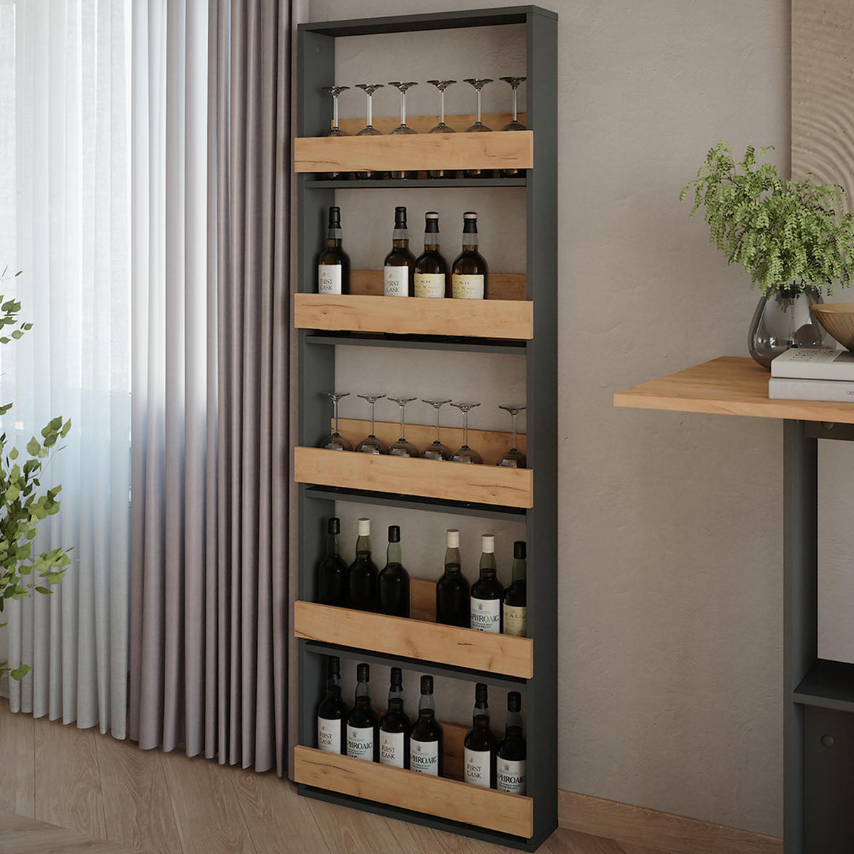 STOJAN NA SKLENIČKY NA VÍNO Repose Zlatý dub power/antracit - medově dubová/antracitová, kompozitní dřevo (60/180/15.1cm) - Vicco