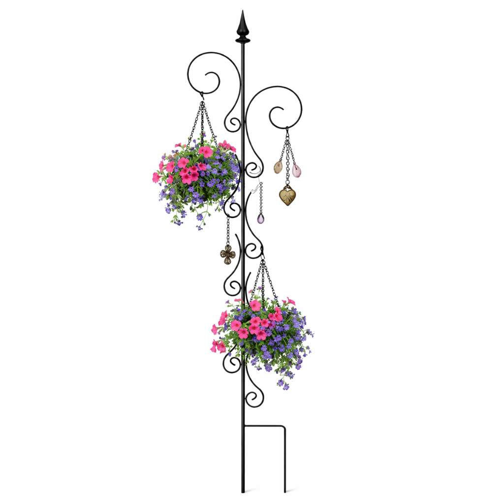 RANKHILFE mit 2 Halter Rankgitter aus Metall H-145cm B-30cm Kletterhilfe 2 Haken - Schwarz, Metall (30/145/2cm) - DanDiBo