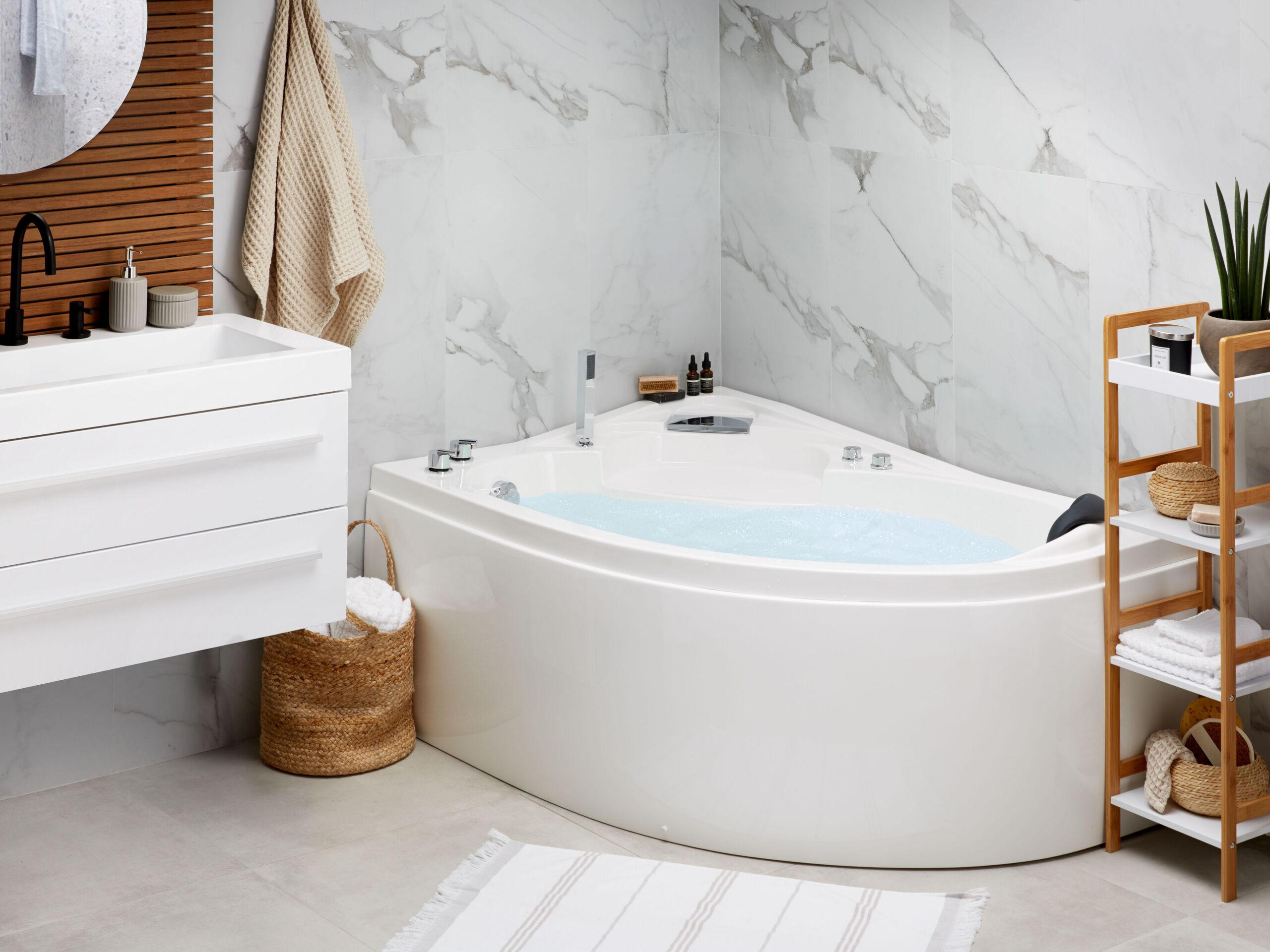 WHIRLPOOL-BADEWANNE mit LED 100x150x80 cm weiß Neiva - Weiß, Kunststoff (100/80/150cm) - Beliani