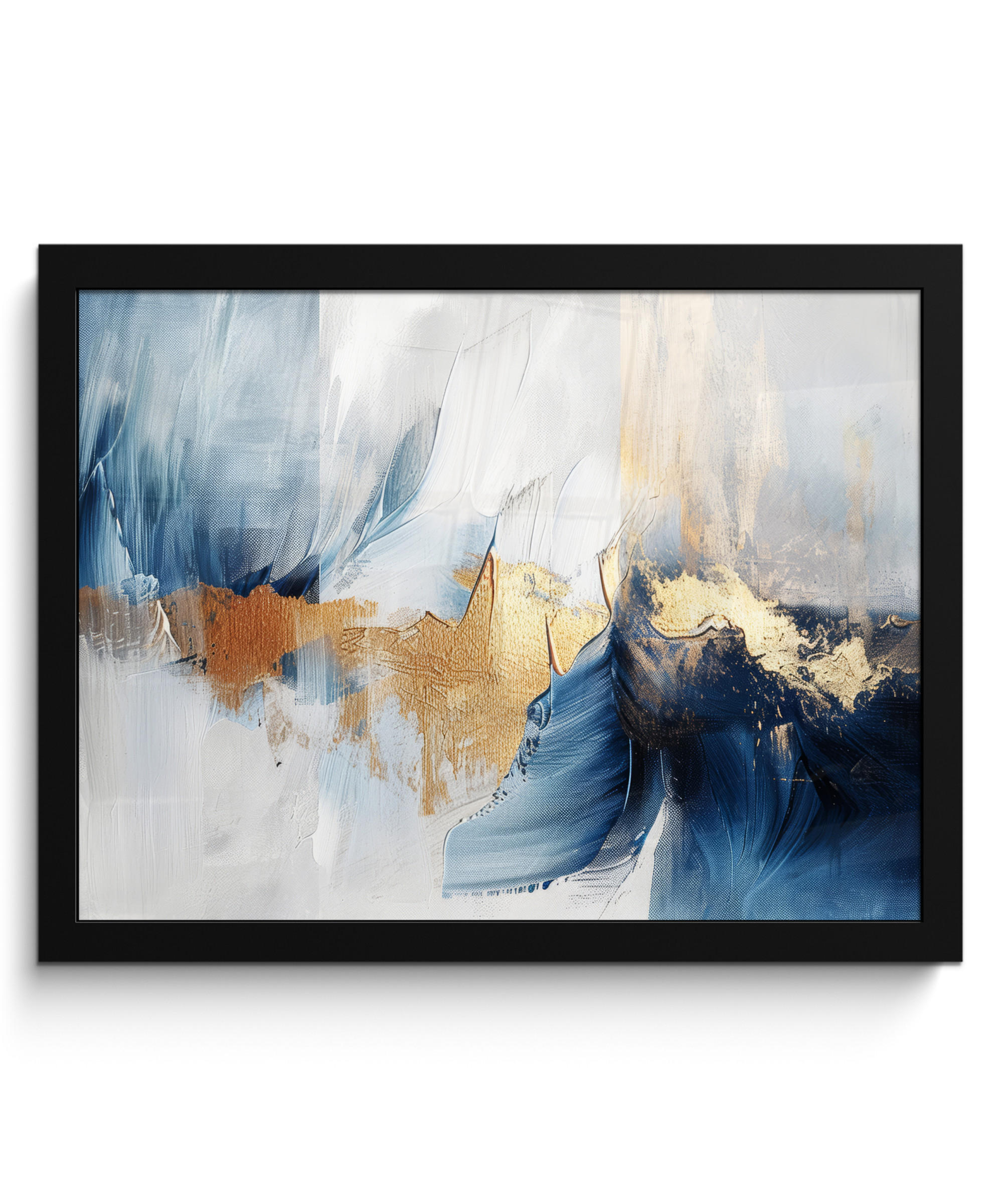 POSTER MIT RAHMEN Gold - Blau - Aquarell - Kunst - Modern 40x30 cm - Hellblau, Papier (40/30cm) - MuchoWow