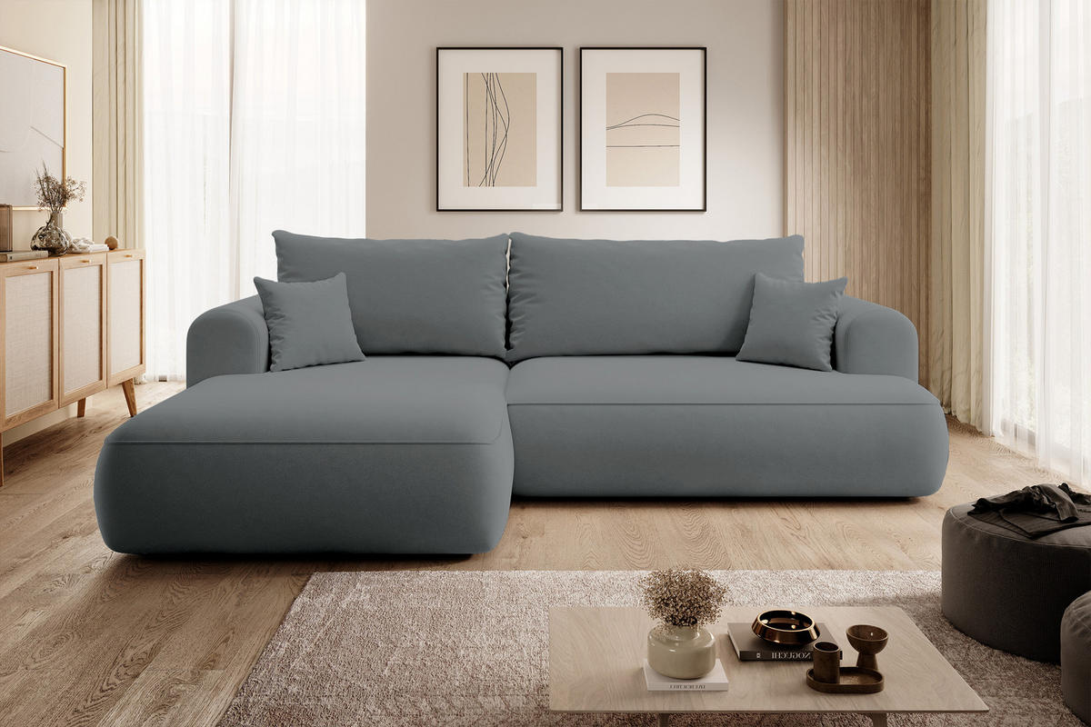 ECKSOFA Ovo Dunkelgrau Velours - Dunkelgrau/Schwarz, Kunststoff/Textil (260/165cm) - Selsey