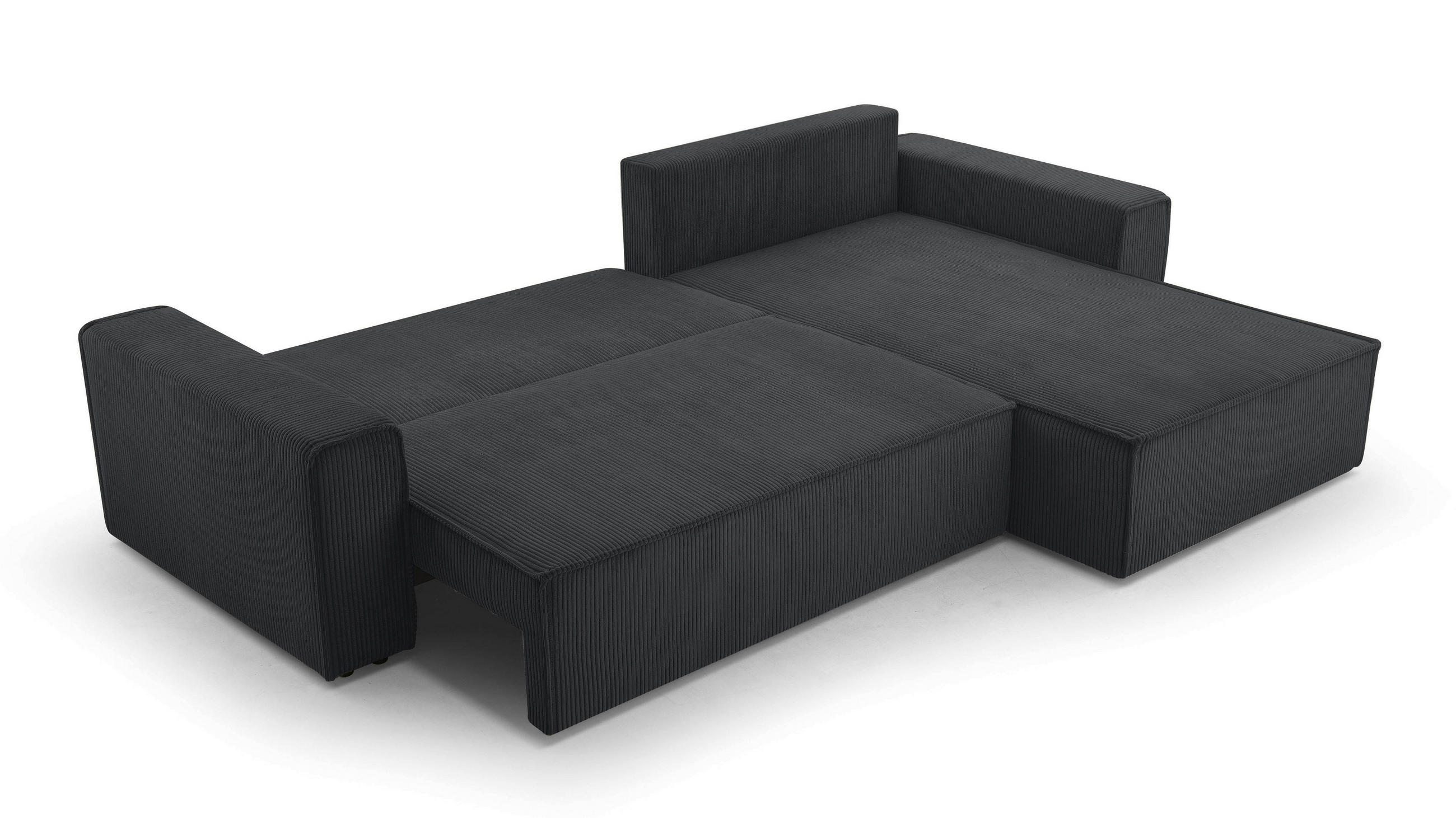 ECKSOFA L Form Cedria Dunkelgrau 287/145/85 cm mit Schlaffunktion - Dunkelgrau/Schwarz, Kunststoff/Textil (287/145cm) - AX Living