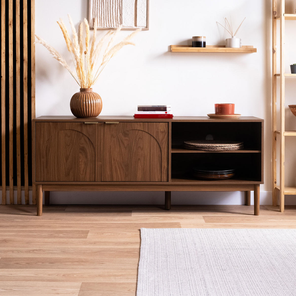 TV-STÄNDER NOLAN Nussbaumholzfarbe Stil Skandinavischer - Goldfarben/Braun, Holz/Metall (40/60/140cm) - Sicaan