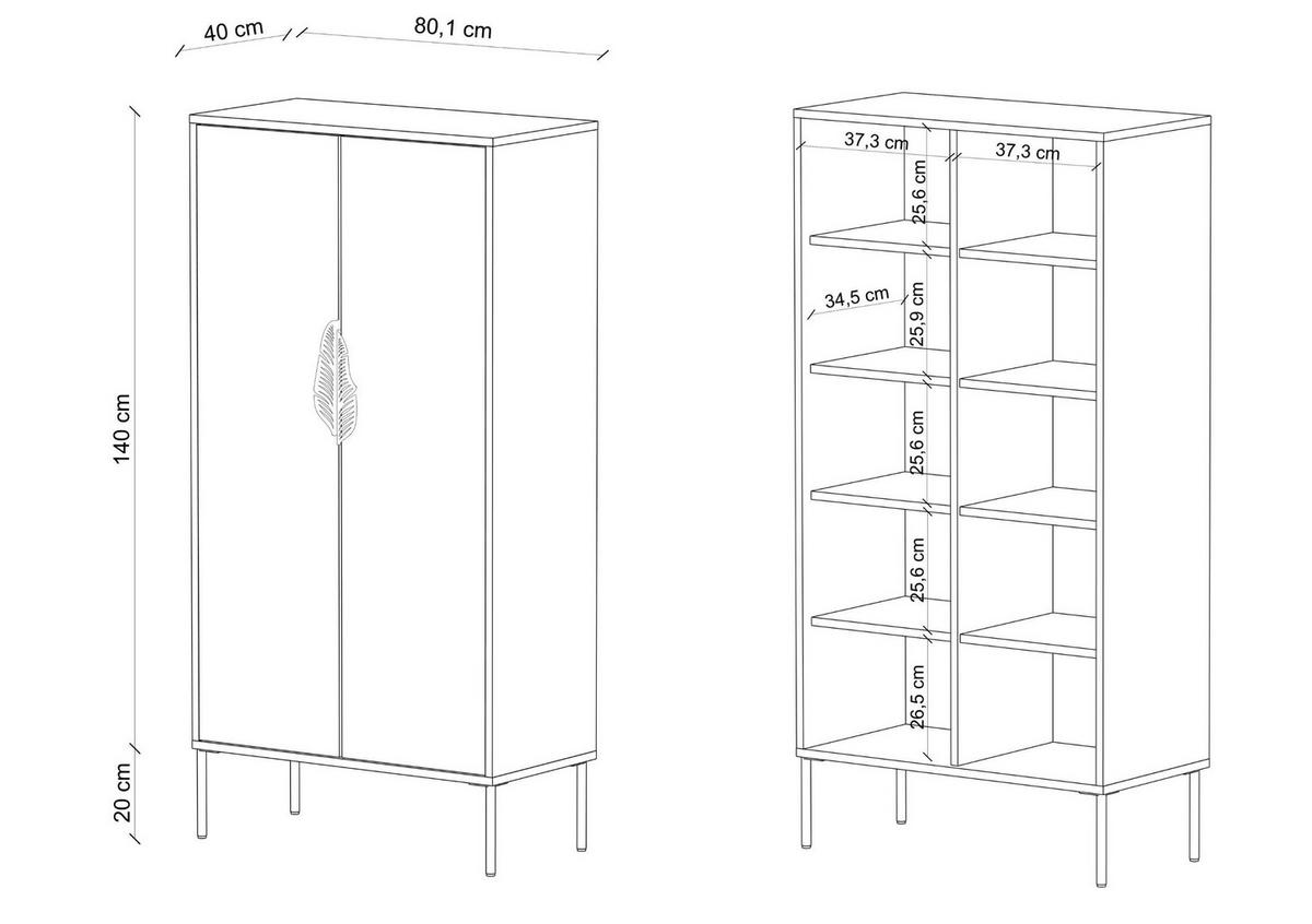 HIGHBOARD Merlin, Weiß, Schwarze Details - Schwarz/Weiß, Holzwerkstoff/Metall (80/160/40cm) - Skandica