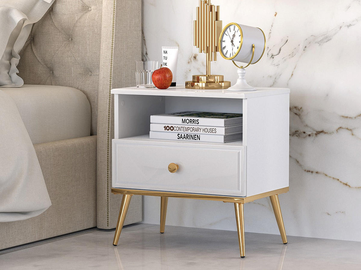 NACHTTISCH – 50 cm – Goldin – Weiß Hochglanz - Weiß Hochglanz, Holzwerkstoff (50/54/34cm) - hi-markt