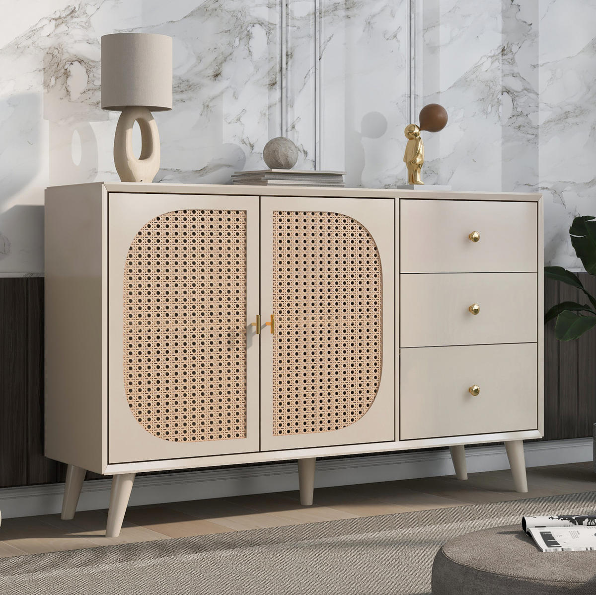 SIDEBOARD 120/40/82,5 cm mit 2 Türen & 3 Schubladen in Offwhite - Weiß, Holzwerkstoff (120/82.5/40cm) - BEAOK