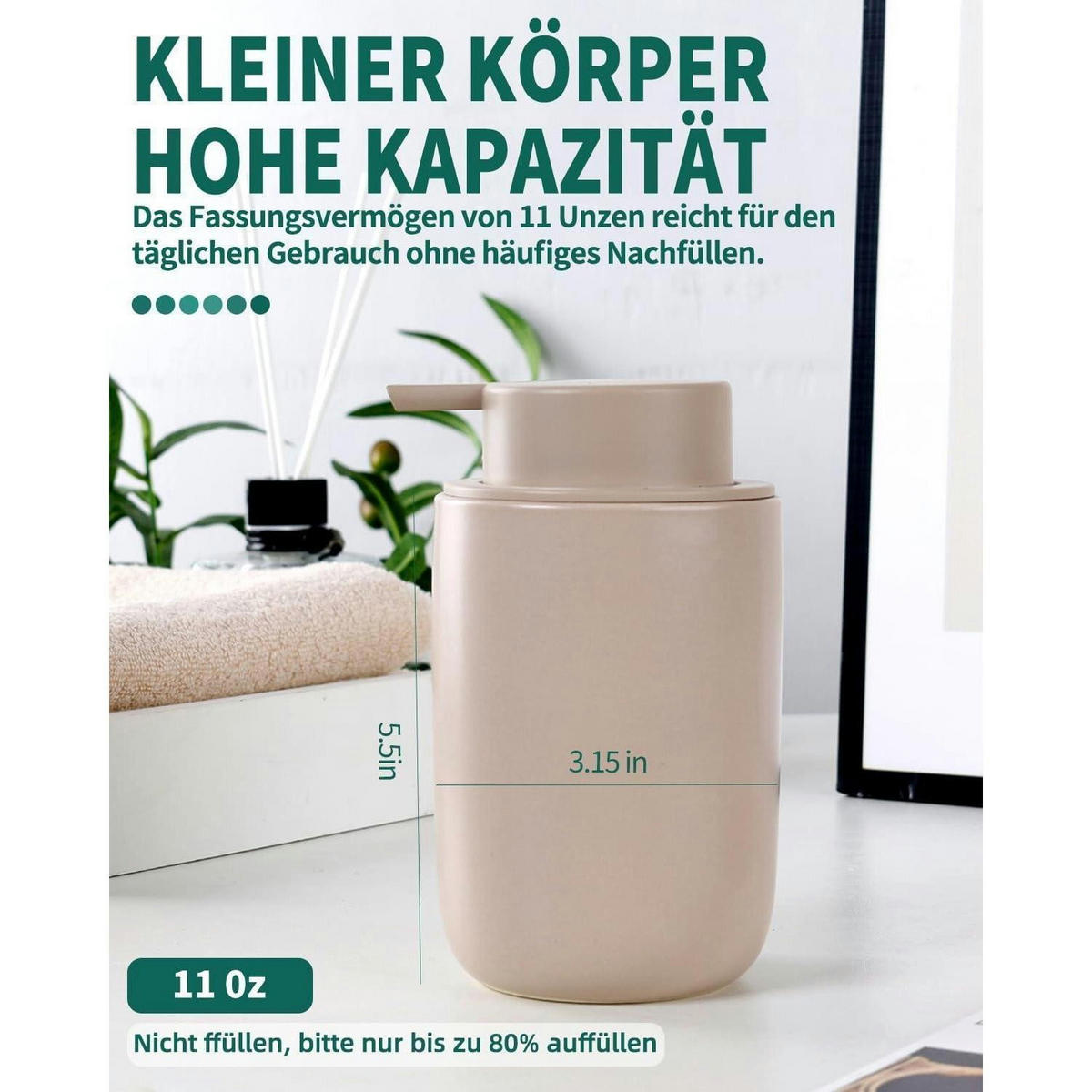 SEIFENSPENDER Keramik Khaki 350ml - Beige, Keramik (8/14/8cm)
