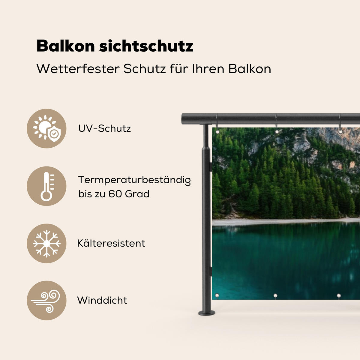BALKON-SICHTSCHUTZ See - Berge - Sonnenuntergang - Boot - Petrol, Kunststoff (500/100cm) - MuchoWow