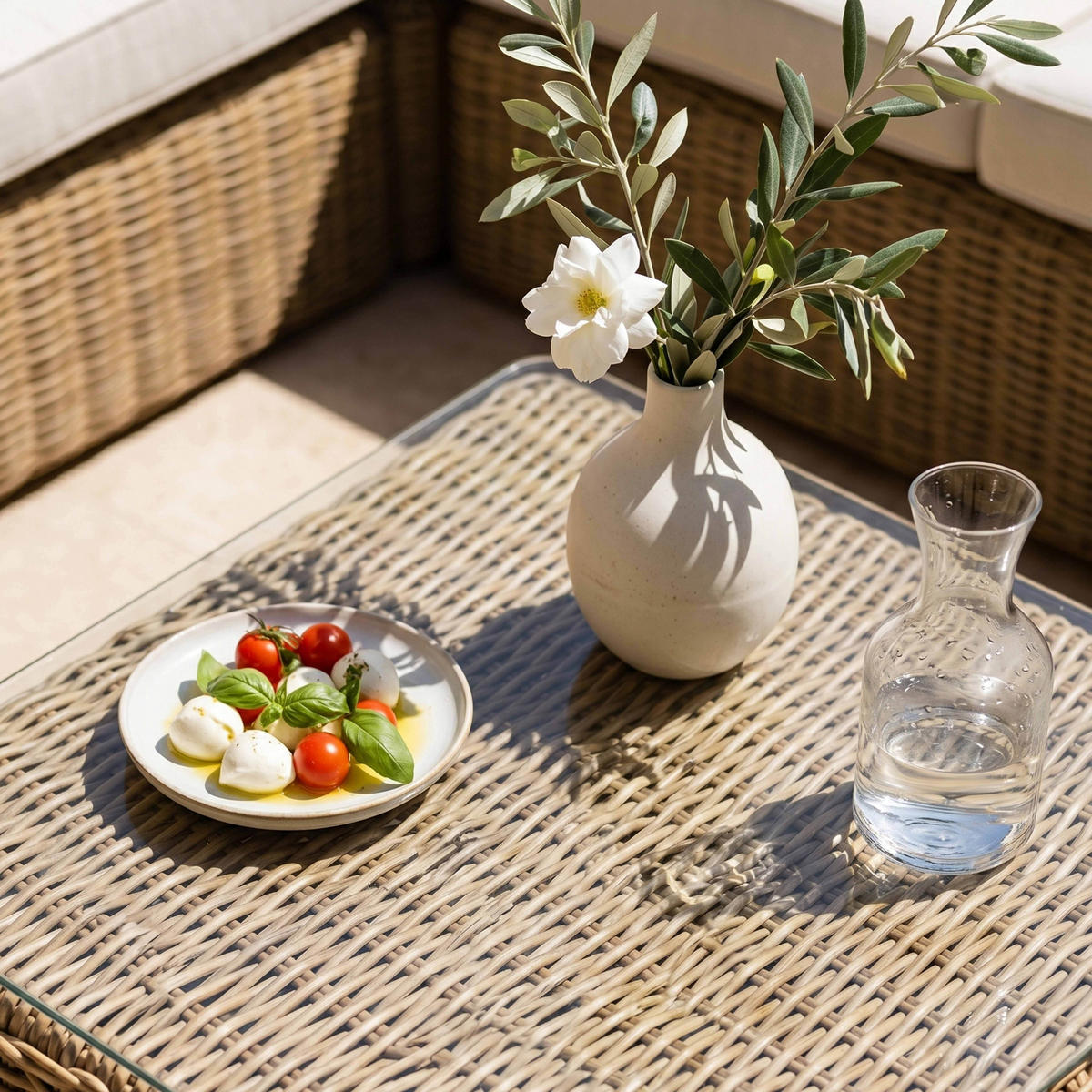 GARTEN-LOUNGEGARNITUR 6-Sitzer, Weiß - Weiß, Naturmaterialien - Oviala