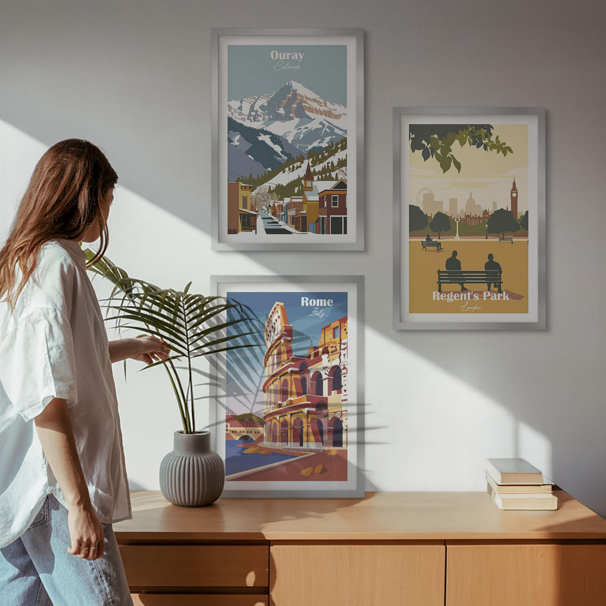 BILDER SET 3er Set - 40x60 cm Silberner Rahmen - Ouray Mountains London Coliseum - Silberfarben, Kunststoff (40/60cm) - TULUP