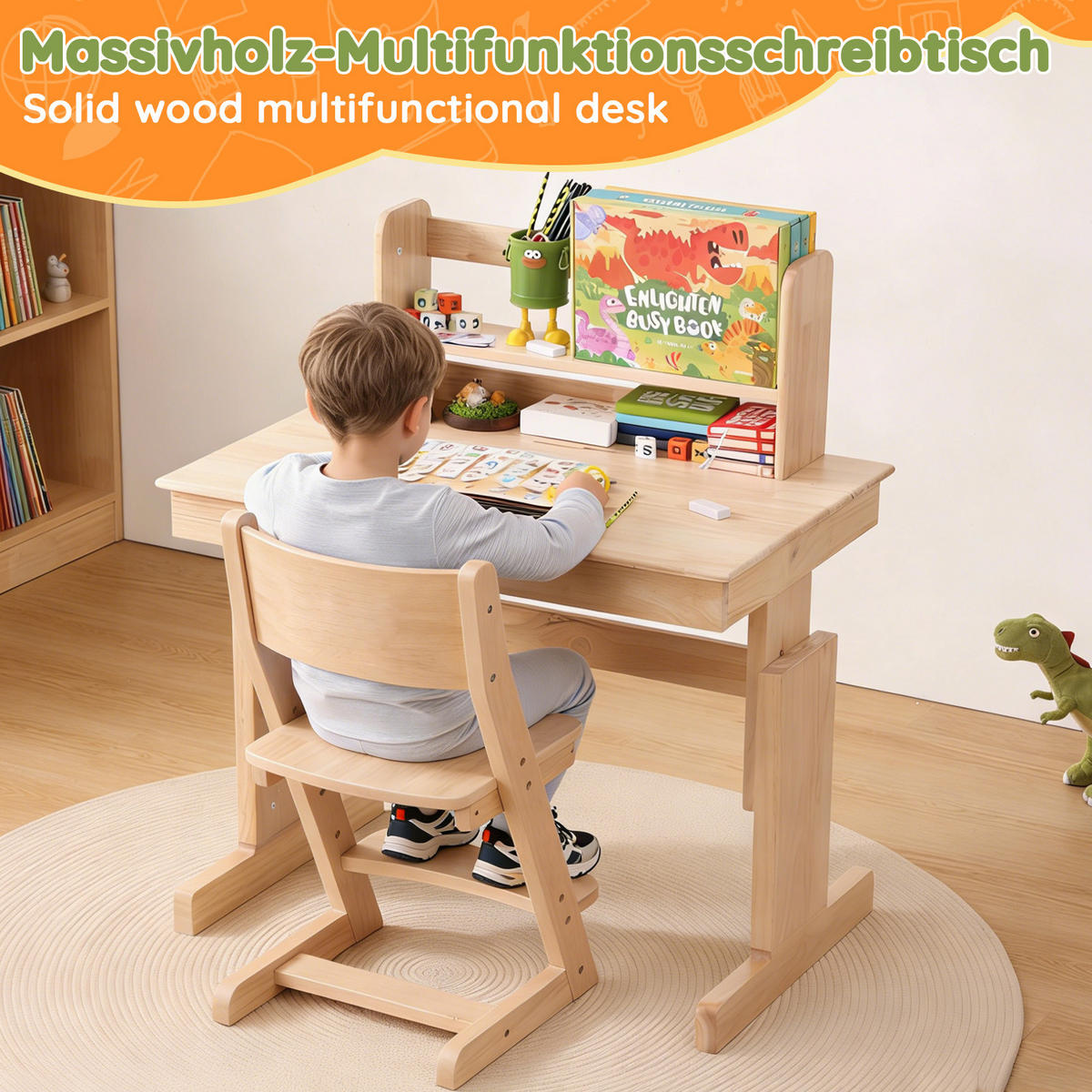 SCHREIBTISCH Natur 80/94/80 cm höhenverstellbar mit klappbarer Tischplatte - Naturfarben, Holz (80/94/80cm) - PANGIVO