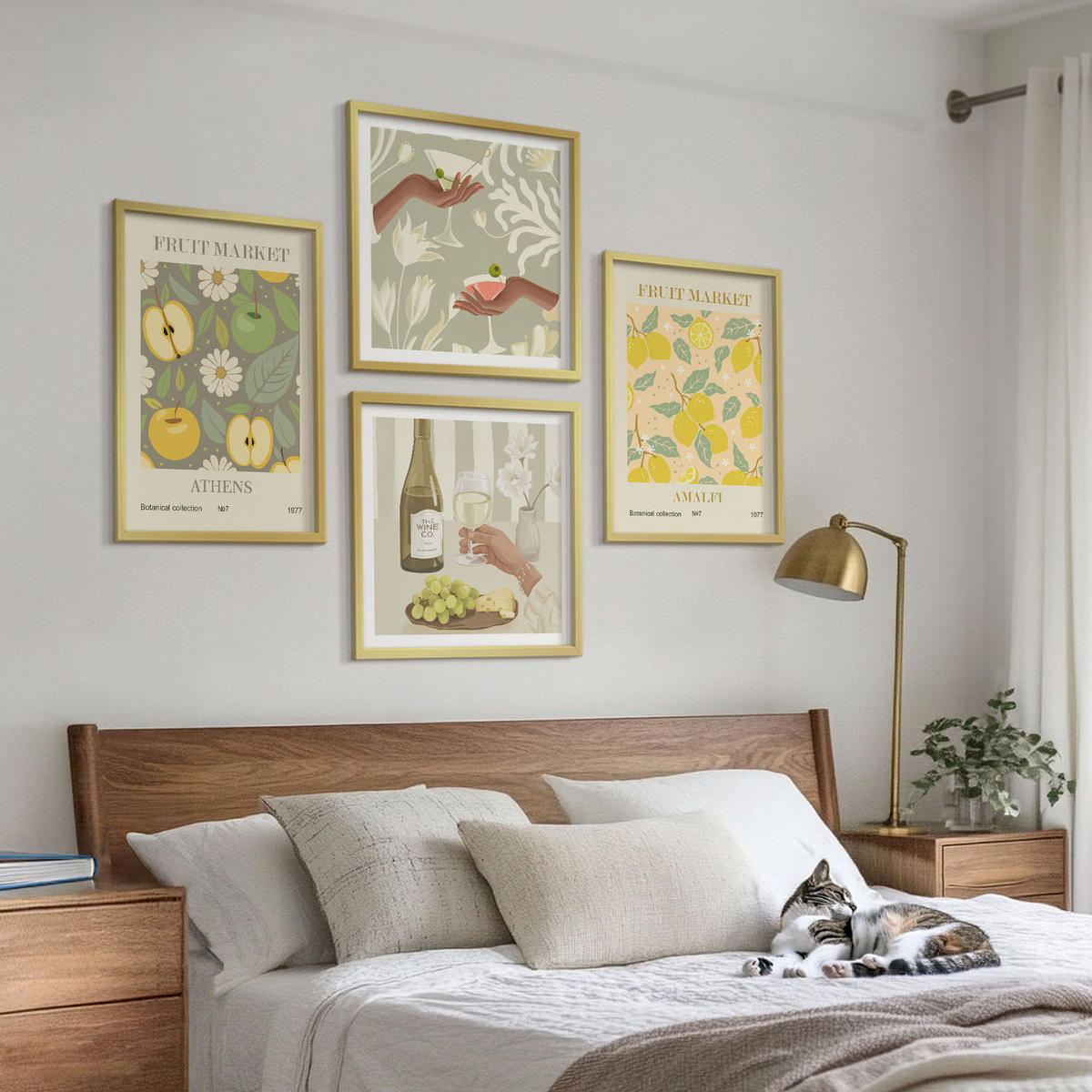 WANDBILDER 4er Set - 50x50 cm & 40x60 cm Goldrahmen - Fruchtige Muster italienischer Wein - Goldfarben, Kunststoff (50/50cm) - ArtPrintCave